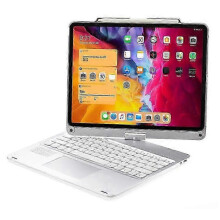 (Silver) Compatible For Air 13 (2024) / Pro 12.9 (2022) / (2021) / (2020) / (2018) Trackpad Backlight Keyboard with Tablet Case