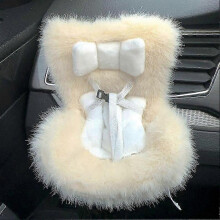 (Beige) 17cm Labubu Plush Doll Car Seat Safety Accessories for Cute Dolls Car Air Vent Decoration