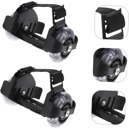 Adjustable roller skates with flashing wheels, portable heel rollers for balance coordination, black 1