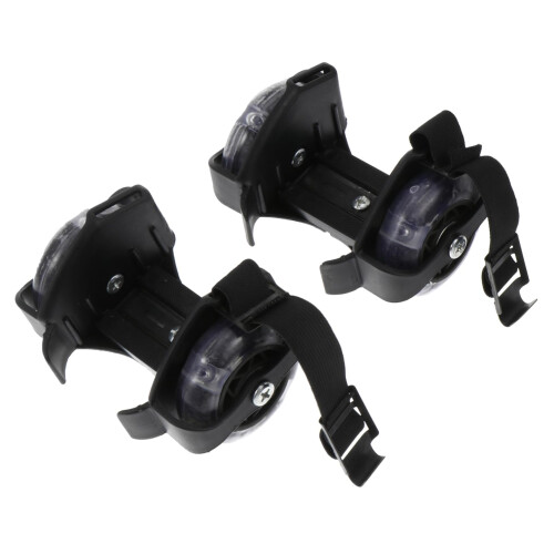 Adjustable roller skates with flashing wheels, portable heel rollers for balance coordination, black