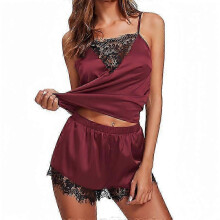 (XL, Red) Women's Lace Satin Pajama Set - Stylish & Comfortable 2-Piece Sleepwear