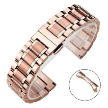 (22mm, Rose gold) Solid Stainless Steel Men's/Women's Watch Band with Butterfly Buckle in 20/21/22mm Sizes