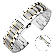 (21mm, Silver between gold) Solid Stainless Steel Men's/Women's Watch Band with Butterfly Buckle in 20/21/22mm Sizes