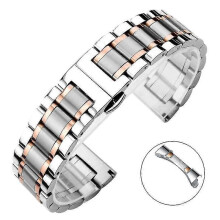 (20mm, Silver rose gold) Solid Stainless Steel Men's/Women's Watch Band with Butterfly Buckle in 20/21/22mm Sizes