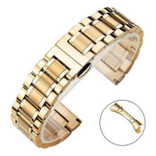 (20mm, Gold) Solid Stainless Steel Men's/Women's Watch Band with Butterfly Buckle in 20/21/22mm Sizes