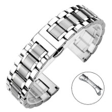 (20mm, Silver) Solid Stainless Steel Men's/Women's Watch Band with Butterfly Buckle in 20/21/22mm Sizes