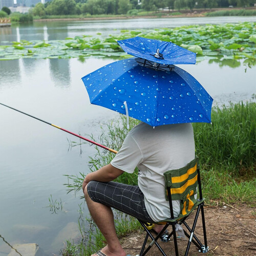 Fishing Umbrella Hat  Double Layer Black Glue Rainproof Head Umbrella, Blue Ref: 3535 2