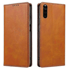 (Khaki) Xperia 10 III / 10 III Lite PU Leather Magnetic Flip Case - Wallet Stand Cover for Business