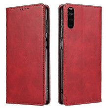 (Red) Xperia 10 III / 10 III Lite PU Leather Magnetic Flip Case - Wallet Stand Cover for Business