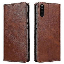 (Brown) Xperia 10 III / 10 III Lite PU Leather Magnetic Flip Case - Wallet Stand Cover for Business