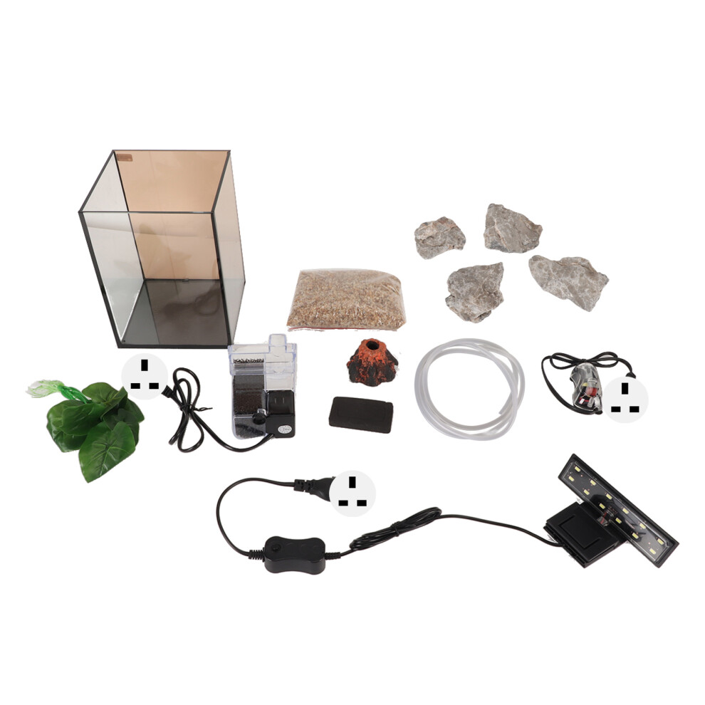 Aquarium Starter Kit Innovative Landscaping Silent 3 in 1 Fish Tank with Power Filter and LED Lighting Black UK Plug 220V