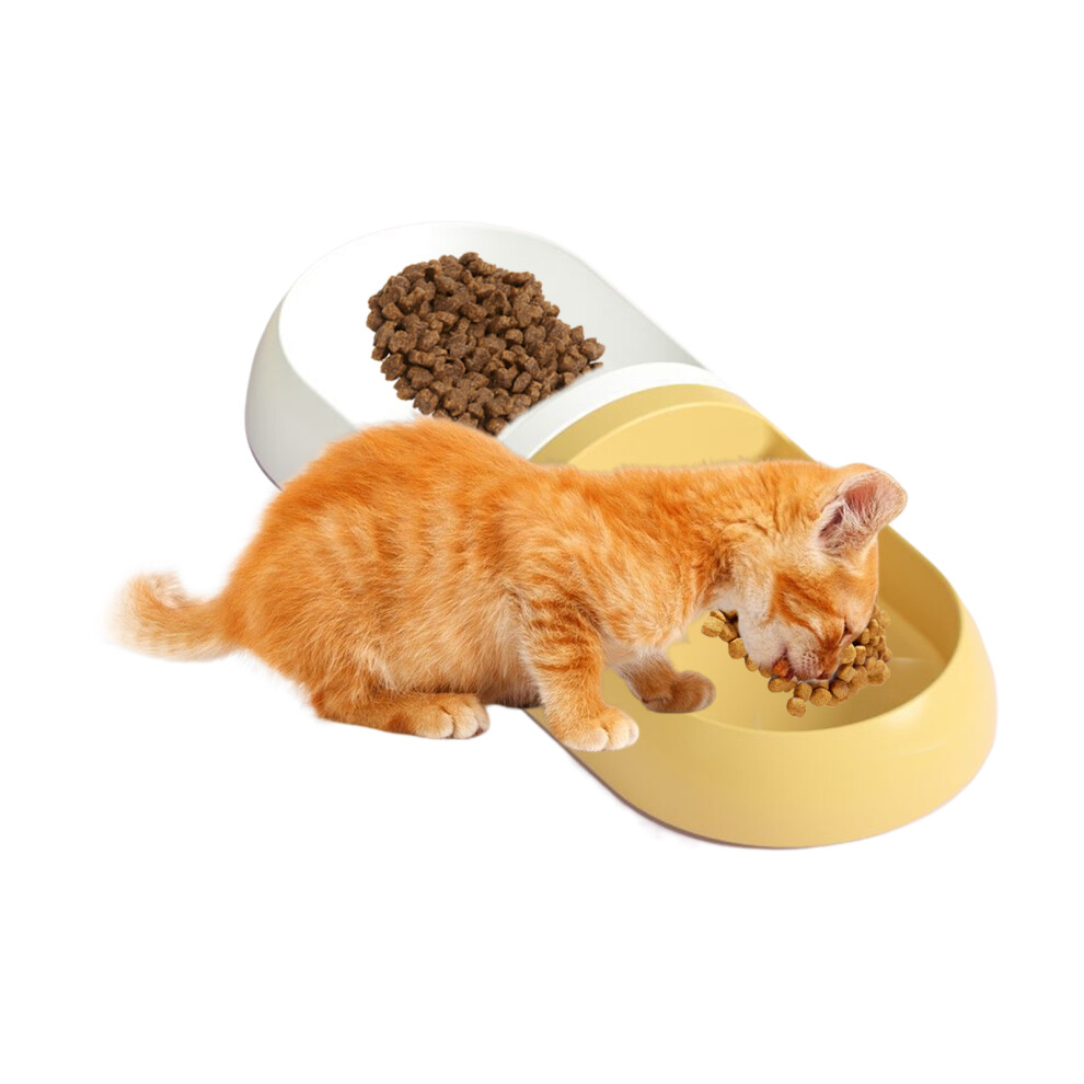 (White and yellow) combination capsule color matching double bowl oval pet cat and dog feeding bowl (recommended combination: 221129HJ02)-image-OPC-PJ2696X-NEW
