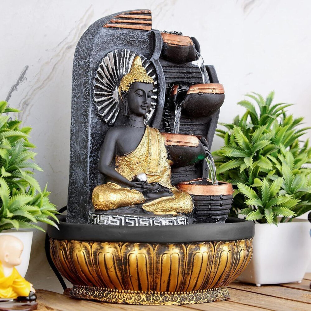 Polyresin Table Top Indoor Outdoor Water Fall Fountain With Led Lights Home Decor Decoration Gift Gifting Item