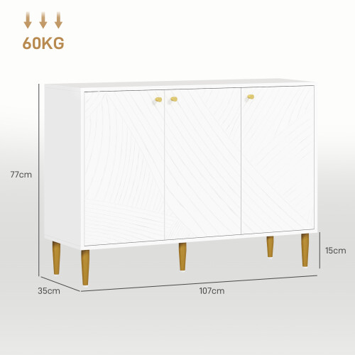 White Two-Cupboard Sideboard with Adjustable Shelves & Gold Accents 2