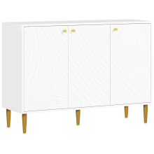 White Two-Cupboard Sideboard with Adjustable Shelves & Gold Accents
