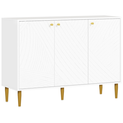 White Two-Cupboard Sideboard with Adjustable Shelves & Gold Accents