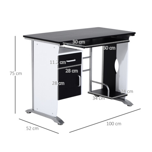 Black Computer Desk with Sliding Keyboard Tray & Storage 2