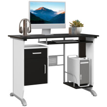 Black Computer Desk with Sliding Keyboard Tray & Storage