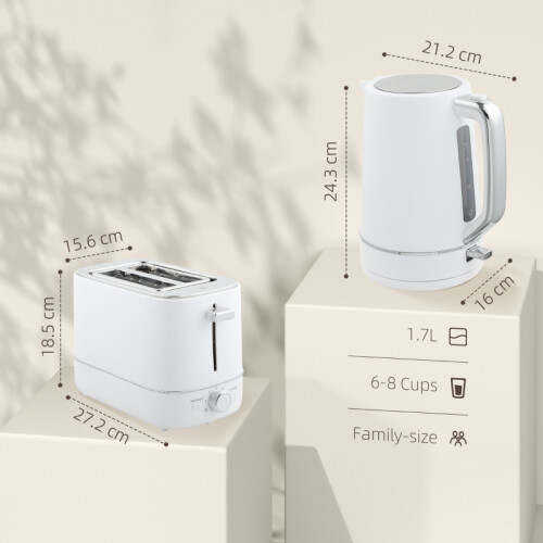 Fast Boil Kettle & 2-Slice Toaster Set, 3000W, White 2
