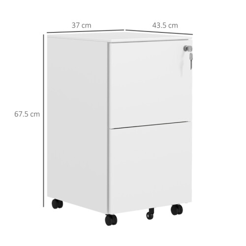 2-Drawer Mobile Filing Cabinet with Lock & Wheels - White 2
