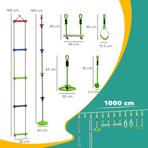 10-Piece Kids Obstacle Course Kit with Slackline & Swing 2