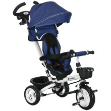 Metal Frame 6-in-1 Baby Tricycle with Parent Handle - Dark Blue