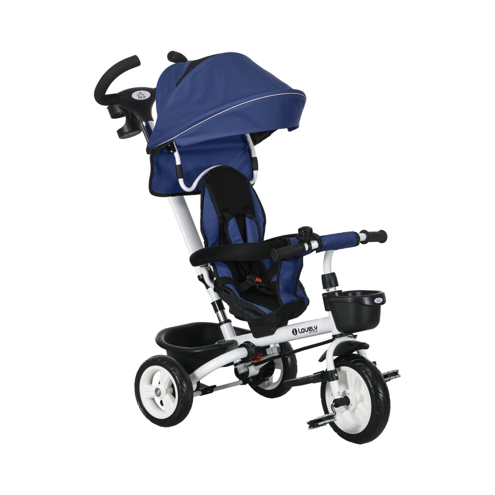 Metal Frame 6-in-1 Baby Tricycle with Parent Handle - Dark Blue-image-OPC-PJ26BYP-NEW