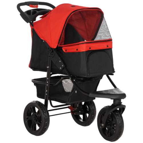 Folding 3-Wheel Dog Pushchair with Adjustable Canopy 1