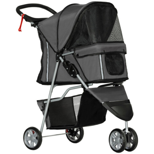 Charcoal Grey 3-Wheel Pet Stroller for Small Dogs