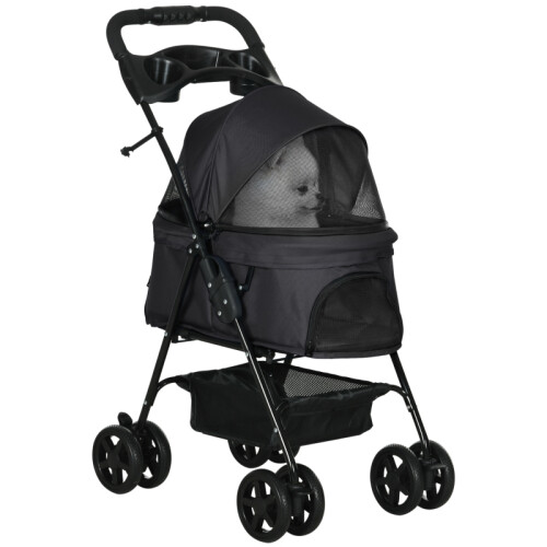 Foldable Pet Stroller for Small Dogs & Cats, Black