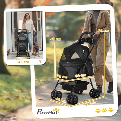 Foldable Pet Stroller for Small Dogs & Cats, Black 2