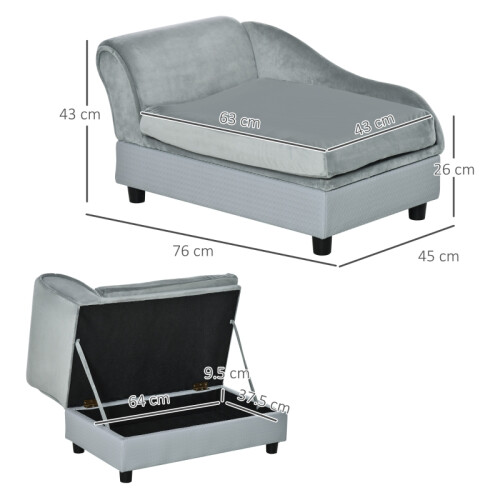Light Grey Pet Sofa Chair with Storage & Cushion for Small Dogs/Cats 2