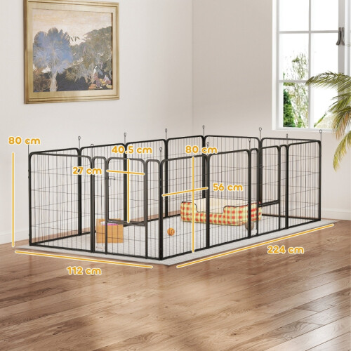 12-Panel Black Dog Playpen for Medium Dogs, 80cm High 2