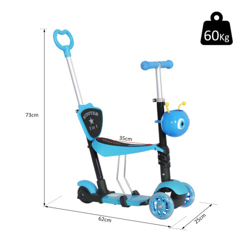 5-in-1 Adjustable Kids Scooter with Seat & Backrest, Blue 2