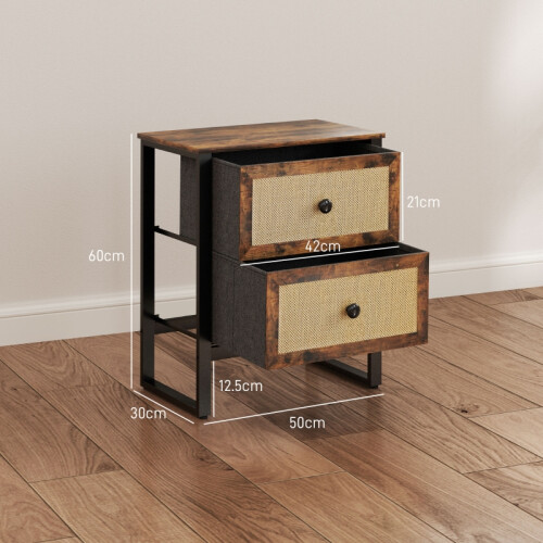 Industrial Two-Drawer Nightstand - Steel Frame, 60x50x30cm 2
