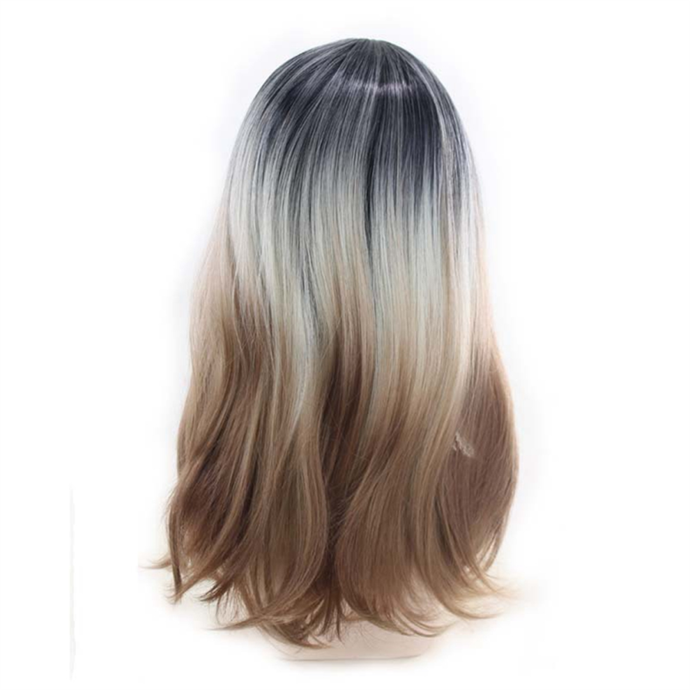 Exogio Unisex Silver Natural Long Wavy Synthetic Heat Wig Resistant Ombre Wigs
