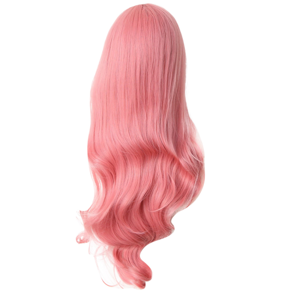 Exogio Smoke Pink Wig Long Wavy Bangs, Realistic Synthetic Fiber