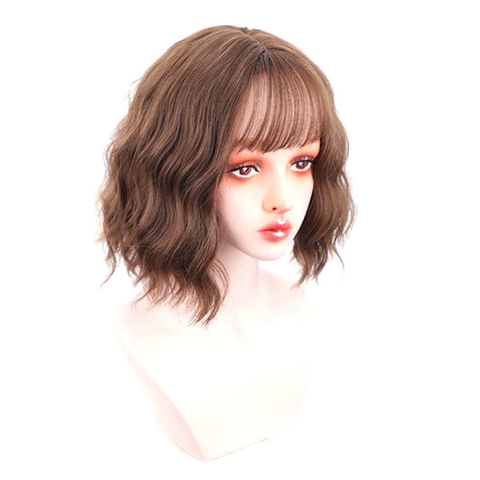 Exogio Unisex Brown Wig With Bangs For Women, Short Curly
