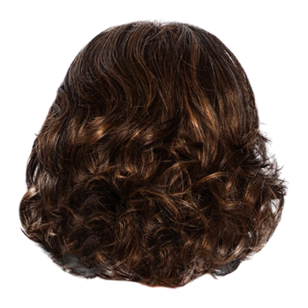 Exogio Unisex Brown Women Short Hair Angled Bangs Curly Fiberized Wigs