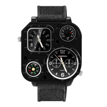 Men Dual Time Zone Quartz Wrist Watch with Compass
