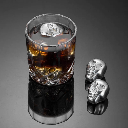 Stainless Steel Chilling Stones Reusable Skull Ice-Cubes 2