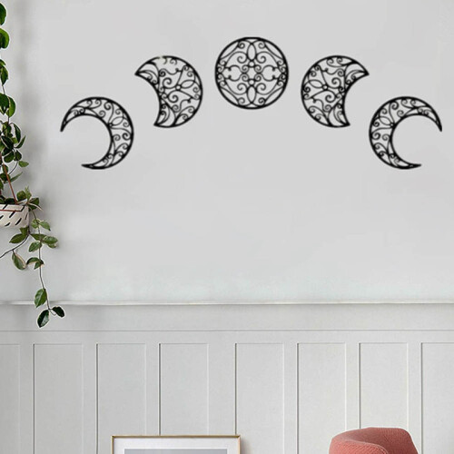 5Pcs Wooden Moon Wall Decor for Home Creatives Cycle