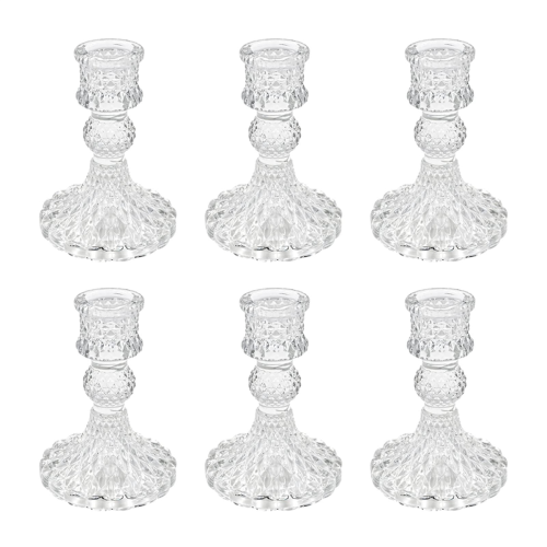Glass Candlestick Holders, Clear Diamond Taper Candle Holders 1