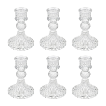 Glass Candlestick Holders, Clear Diamond Taper Candle Holders