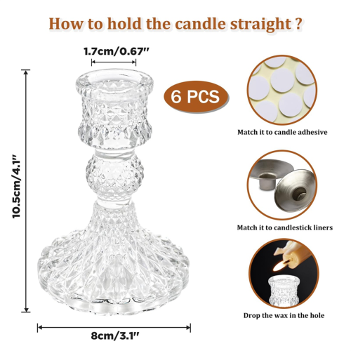Glass Candlestick Holders, Clear Diamond Taper Candle Holders 2