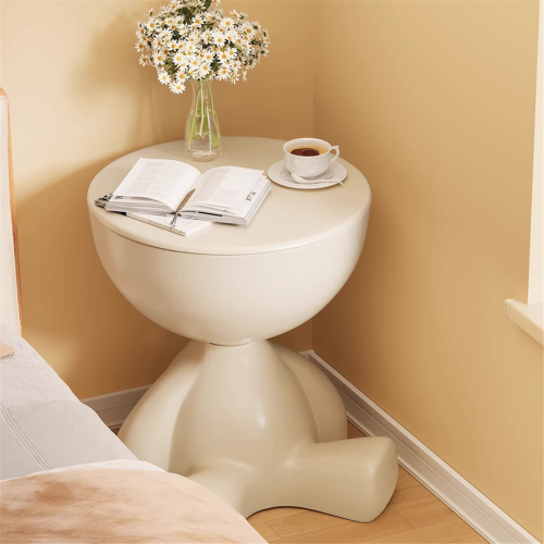 Bedside Table Home Sofa Side Storage Rack Movable Creamy White 2