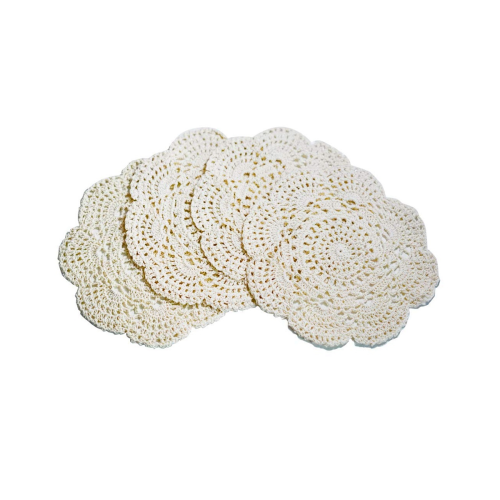 4PCS 8.6 Inch Doilies Crochet Round Lace (Beige) 1