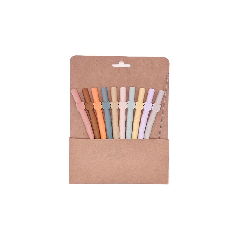 10Pcs Multicolor Silicone Straws Non-Disposable Universal C Exogio