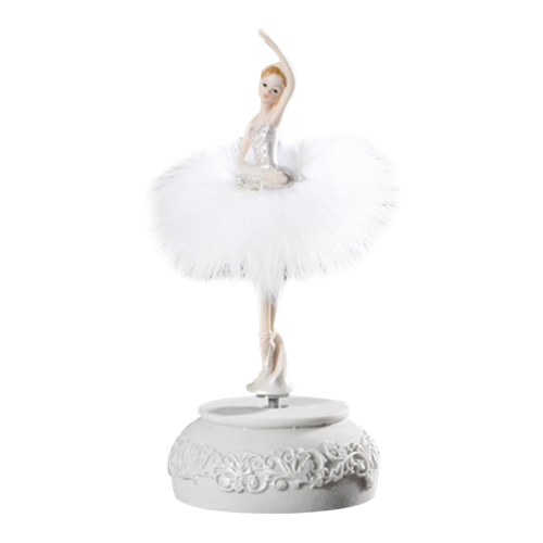 Skirt Rotating Music Box Figurine, Manual Control, White