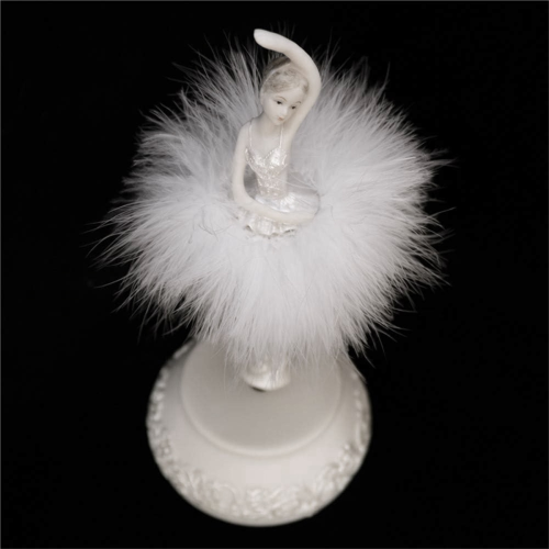 Skirt Rotating Music Box Figurine, Manual Control, White 2